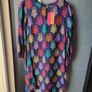 VILAGALLO Shirt Dress Sz 42 US Large Purple Tropical Print Made in Portugal Zip